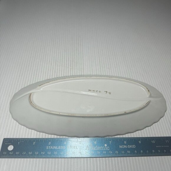 Vintage Divided Relish Tray Pink & Green Signed By Artist MWCD '74 - Picture 3 of 3